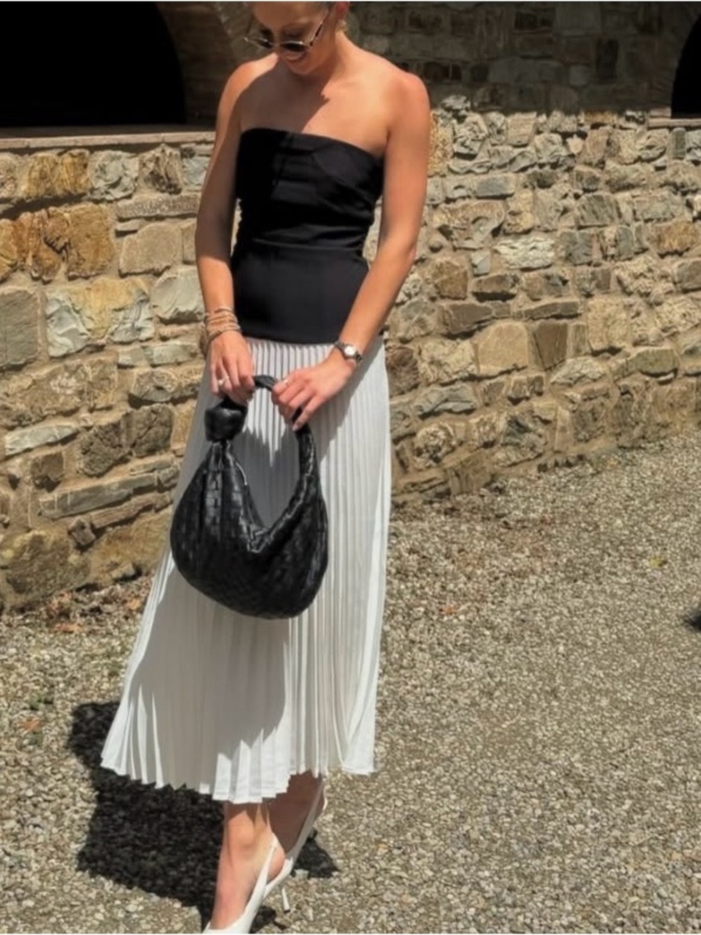 Classic White Pleated Midi Skirt